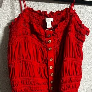 Red Button-Up Ruffled Top